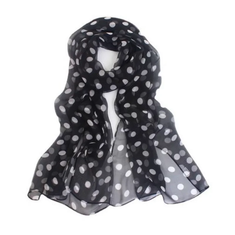 Spring and Autumn Georgette Polka Dot Scarves Bright Red Scarves Dot Scarves Women's Thin Chiffon Long Scarves Sunscreen Shawls 4