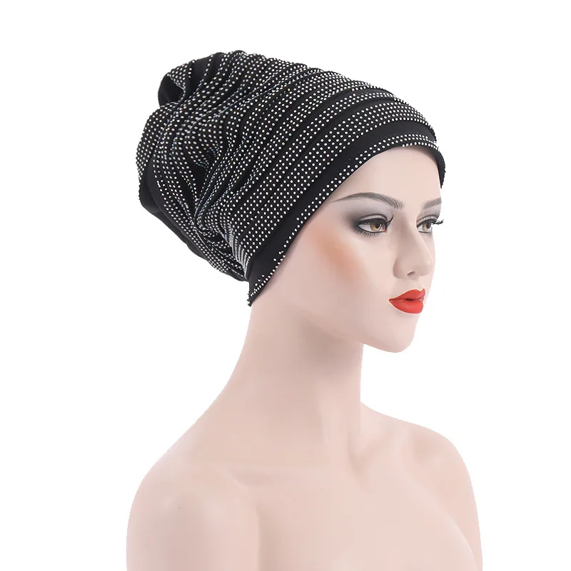 JDYaoYing Women's Turban Hat Wrap - Pleated Beanie With Rhinestones, African Style Headwrap