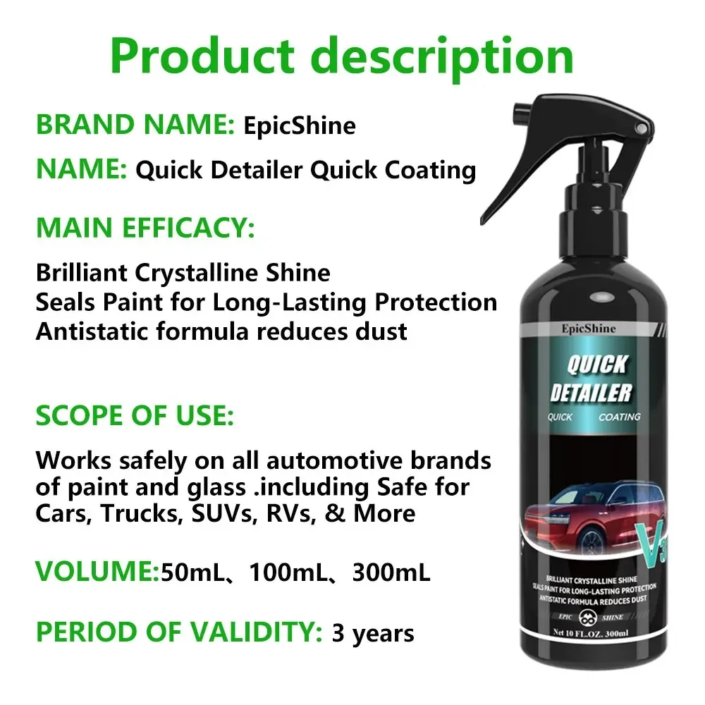 Car Ceramic Quick Detailer Coating Spray Nano Hydrophobic Polish Scratch Repair Remover Paint Protection Crystal Wax Auto Clean