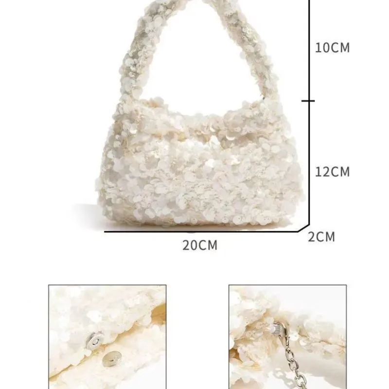 JIAERDI Shining Beige Beading Messenger Bag Purse Women High Street Chain Beauty Hand Bag Female Fairycore Y2k Ceossbody Bags