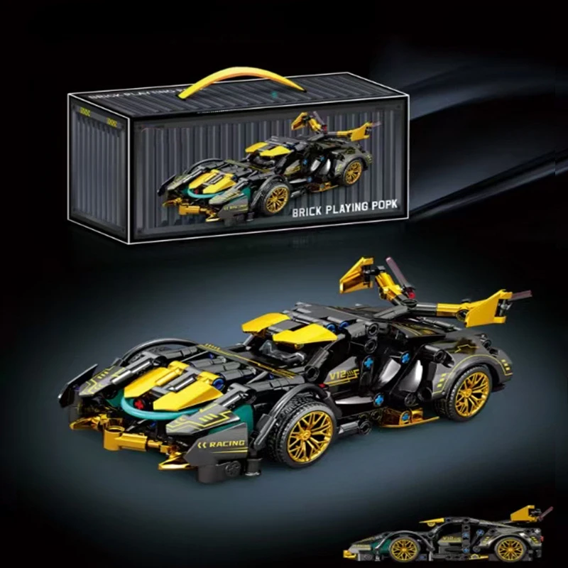 2026New Building Block Racing Car V12 Building Block Car Black and Gold Fine Model Car Birthday Gift Gift for boyfriend Image 1