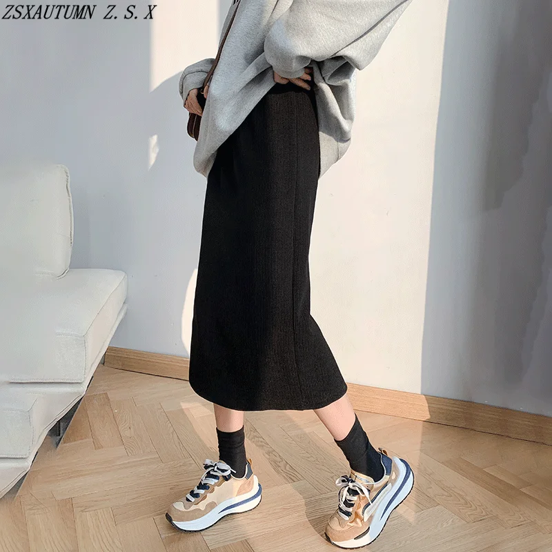 

Korean Autumn Winter Knitted Half Skirt Women's New High Waist Black Vintage Hip Wrap Skirt Fashion All-Match Fish Tail Skirts
