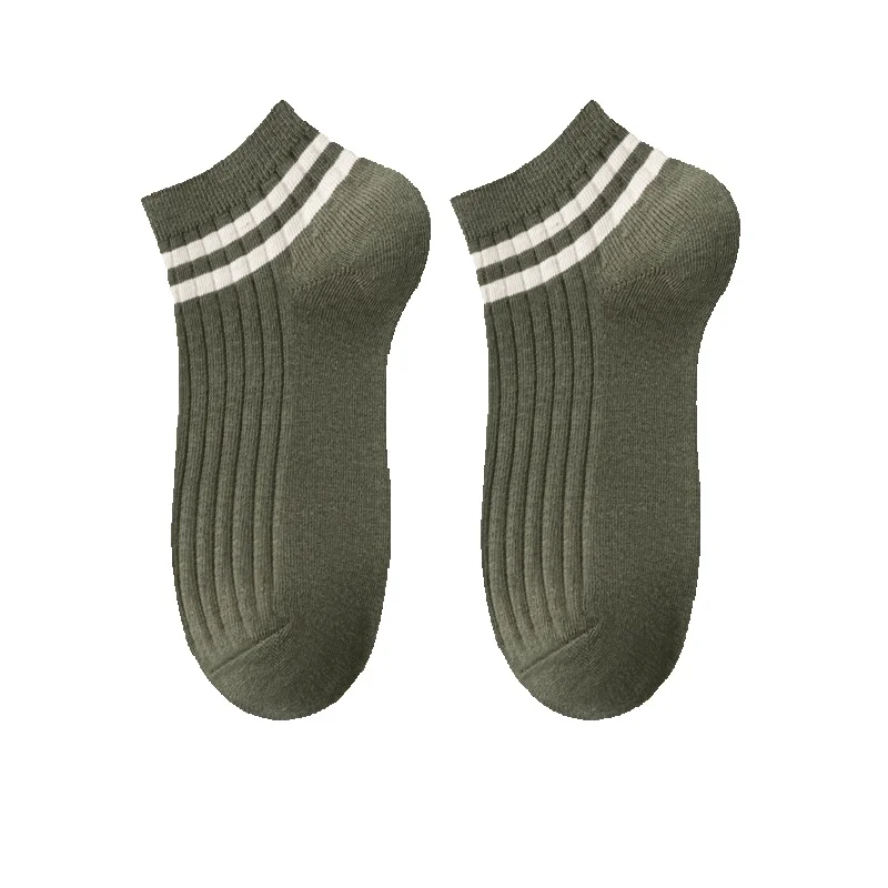 2025e Pure Cotton Summer Thin Two Stripes Short Tube Spring And Autumn All-Cotton Deodorant Sweat-Absorbing Men's Socks_voghion.com
