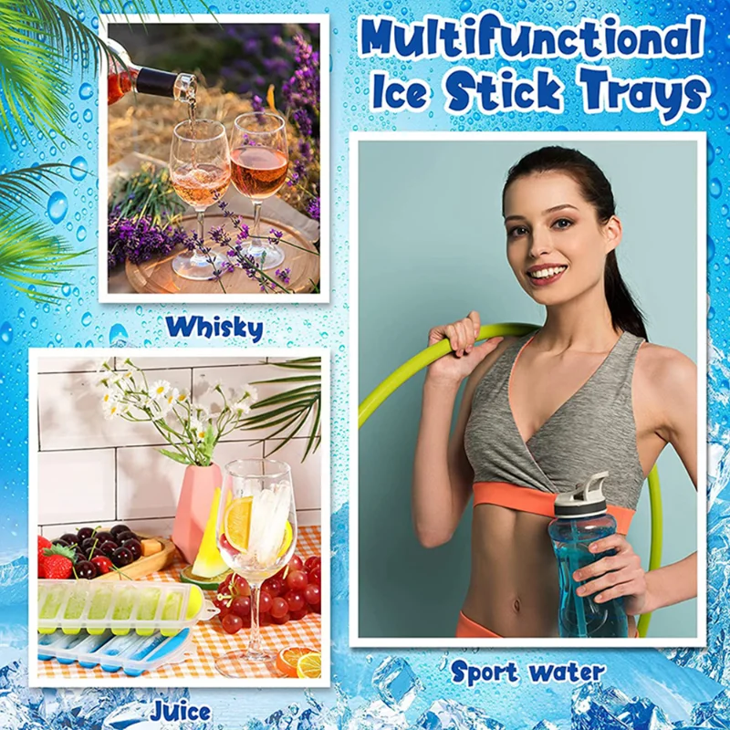 Description Picture 4 of itemPop Out Plastic Ice Cube Tray with Lid Reusable Ice Stick Tray Mold for Water and Sport Bottles BPA Free Ice Tube Making Trays