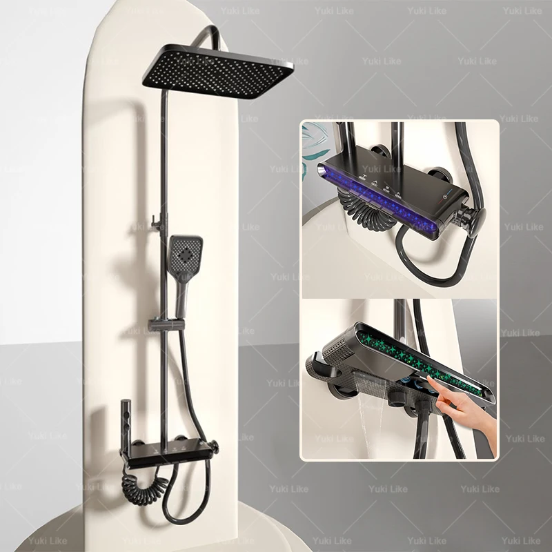 Bathroom Grey Shower Set Starry Sky Atmosphere Light Apartment Milky White Digital Display Shower System Modern Bath Set 1