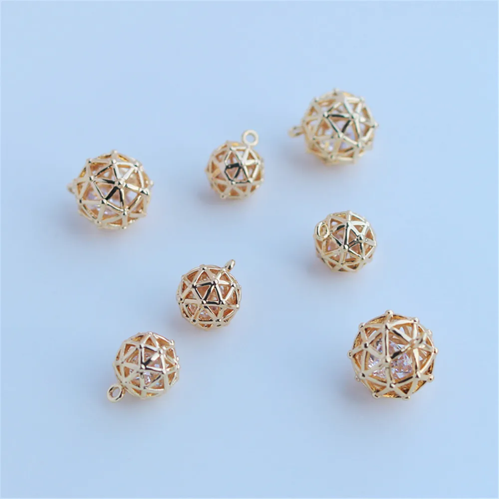 

14K gold color retaining hollow ball inside zircon pendant 10mm hydrangea pendant diy jewelry bracelet necklace pendant