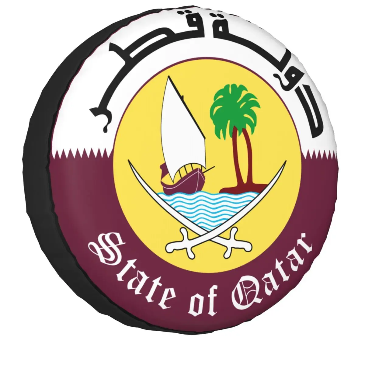 

Coat Of Arms Of Qatar Spare Tire Cover for Jeep Pajero SUV RV 4x4 Car Wheel Protectors Accessories 14" 15" 16" 17" Inch