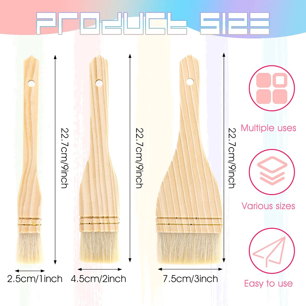 3pcs Flat Hake Paint Brushes Artist Painting Brushes Sheep Hair Bristles Wash Brush for Watercolor Wash Ceramic Pottery Painting 2