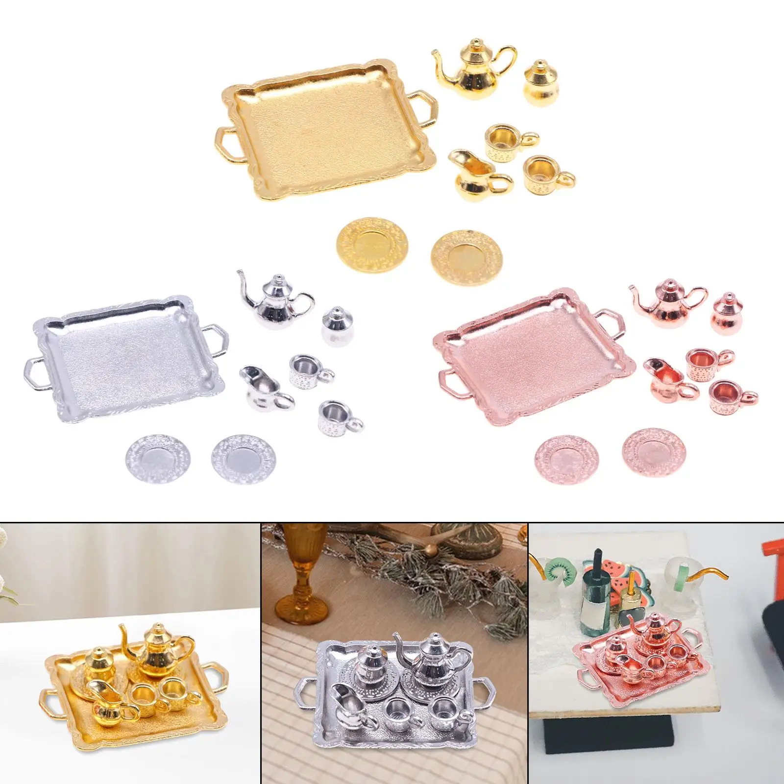 인형 집 티 세트, 휴일 선물, 인형 집 장식, 1/12 거실용 장난감, 마이크로 조경 식사 용품, 8 개