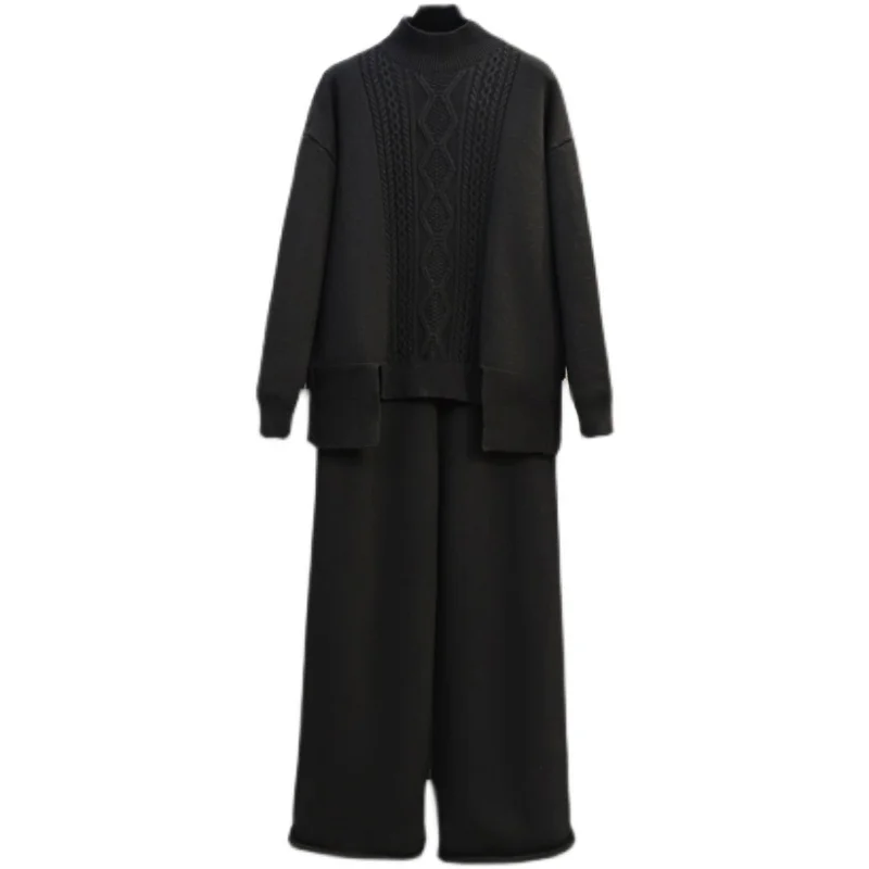 

Женский зимний свитер, костюм свободного покроя, водолазка, пуловеры, топ и брюки, комплект из двух предметов, Модный повседневный теплый спортивный костюм для снега, 2022