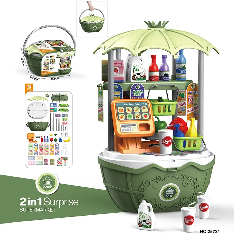 4in1 Cute Ice Cream Play House Trolley Candy Cart Simulation Makeup Medical Station Shopping Princess Car Toy For Children Gift 4