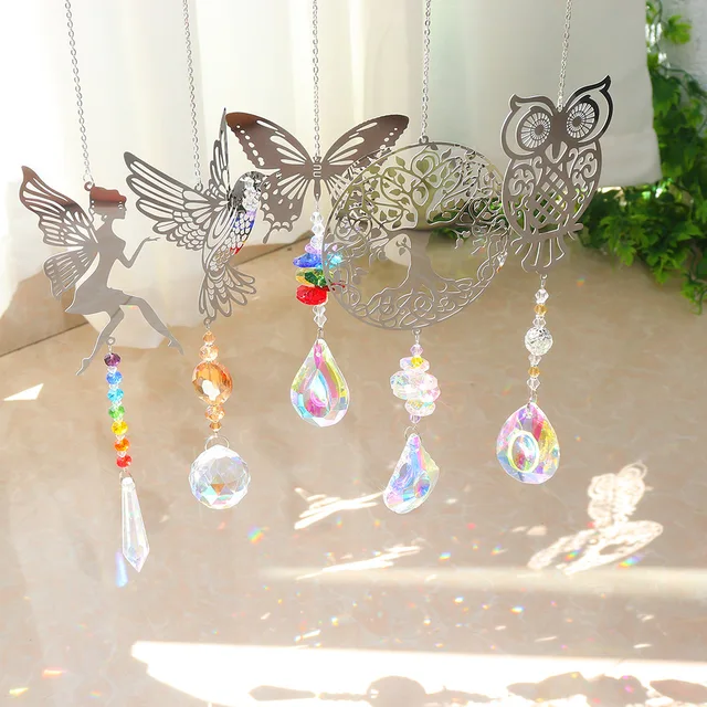 Crystal Light Catcher Kerti Díszek Metal Dream Ablak Terasz Dekoráció Állat/Élet Fa Színes Gyöngyök Otthoni - Image 5