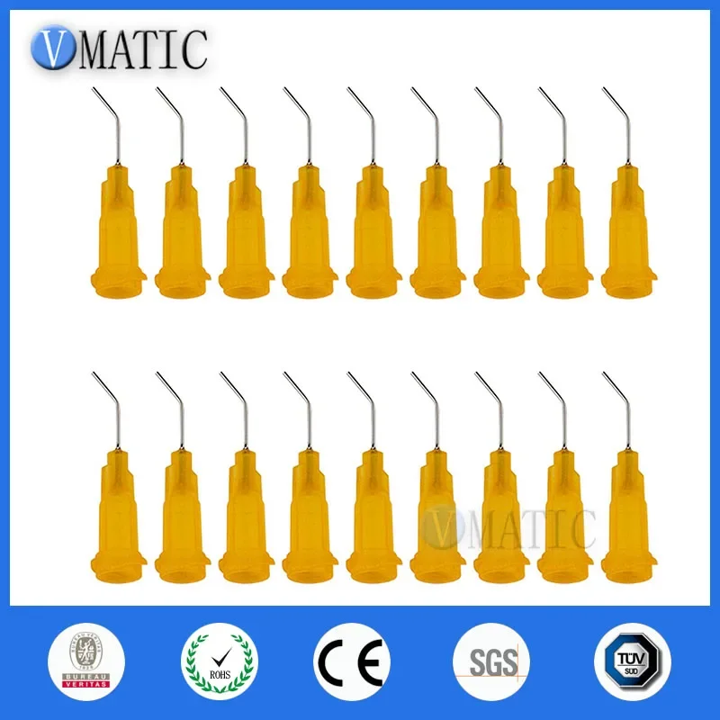 100PCS 23G Orange 0.5"tubing, 45degree bend TE Premier Bent Dispensing Tips Blunt End Stainless Steel Dispensing Tips