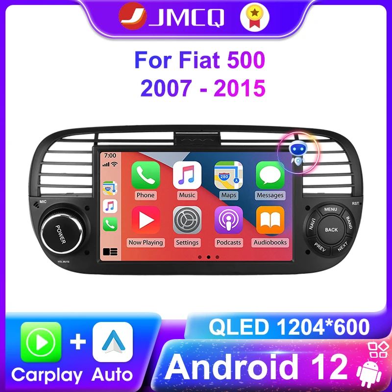 JMCQ 피아트 500 2007 2015 멀티미디어 플레이어, 무선 카플레이 및 자동, 안드로이드 12, 자동차 라디오 스테레오, BT 네비게이션 헤드 유닛, 7 인치 