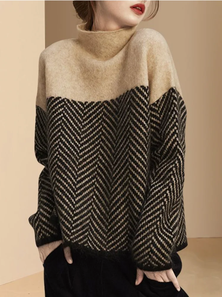

Женский свитер, утепленная водолазка, новинка, вязаные Модные женские свитера 2023, повседневная женская термоблузка с узором на осень и зиму