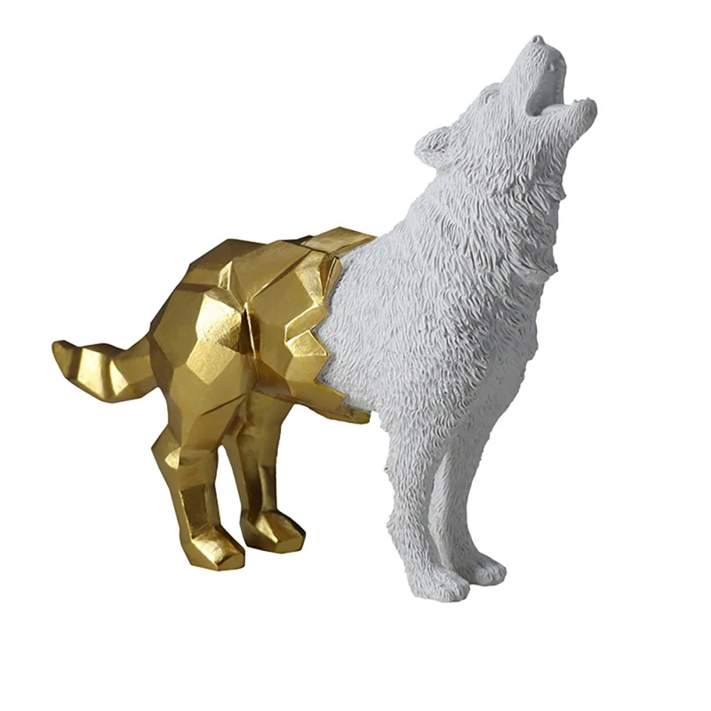 

Resin Wolf Statue Modern Abstract Geometric Style Animal Figurine Home Office Desktop Ornaments Decoration Sculpture