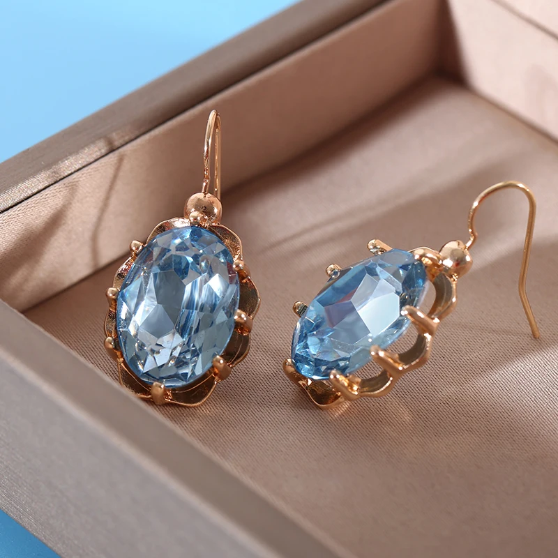 Luxury Fashion Teardrop Dangle Earrings for Women Blue Red Diamond Drop Earrings Engagement Wedding 2022 Trend Gold Jewelry - Image 6