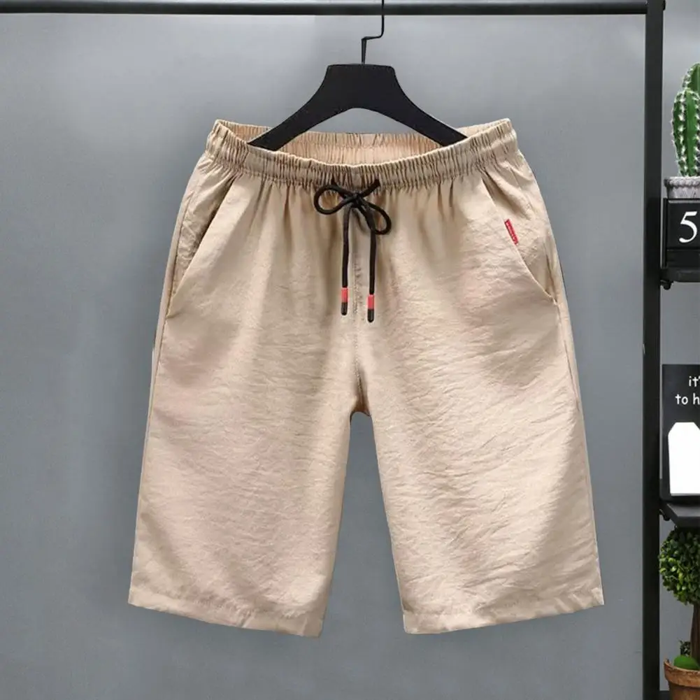 new summer lovers linen knee length cotton board shorts white men solid casual shorts male drawstring thin breathable male Men Sport Shorts Loose Solid Color Drawstring Elastic Waist Jogging Knee Length Exercise Running Men Summer Shorts Male Clothes