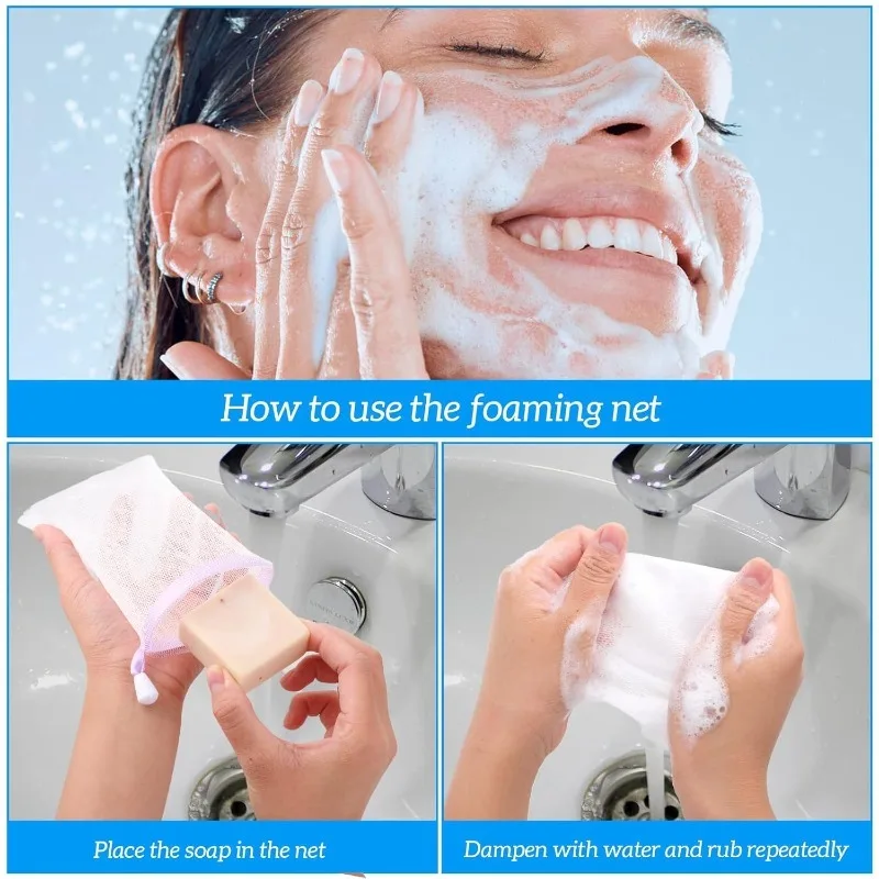 1-100PCS Facial Lathering Net Soap Saver Pouch for Shaving Cream Rich Foam Generator Face Wash Body Wash Bath Accessories 5