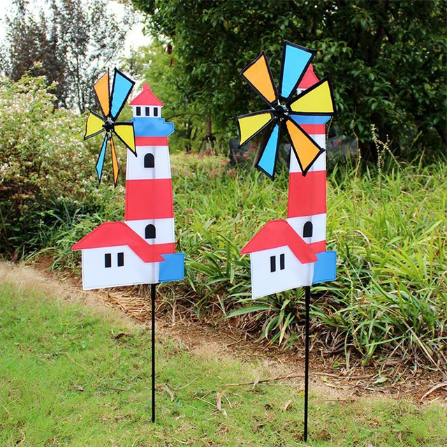 3D Colorful House Windmill Wind Spinner Whirligig Pinwheel Yard Garden Decor Outdoor Classical Kids Toys Nice Gift for Children 2