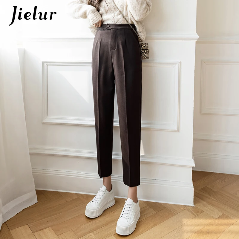 

Fashion Woolen Harem Pants for Women New Winter Coffee Suit Pants Female High-waisted Straight Loose OL Capri S-XL