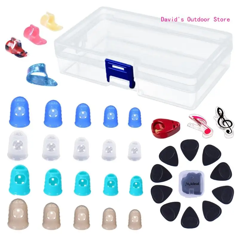 

Celluloid Finger Picks Guitar Picks Guitar Finger Protectors Pick-up Clip Music Score Folder Plastic Box,38pcs/set X3UA