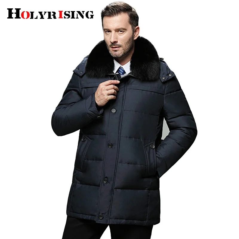 Holyrising 2018 Winter Thick Hood Detached Warm Men Duck Down Overcoat Thermal Male Big size Parka white duck down coat 18570-5