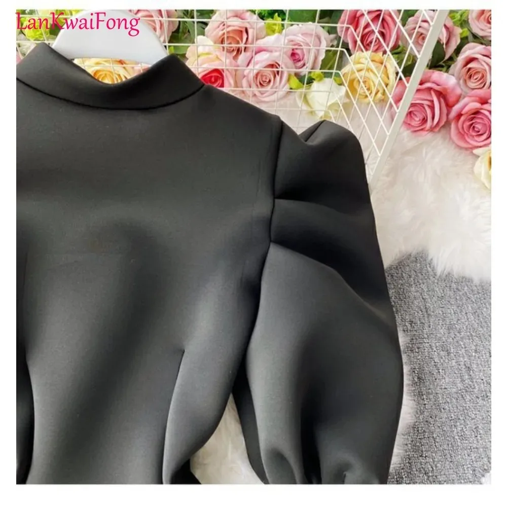 2024 New Stand Up Neck Shirt Women's Slim Fit Long Sleeve Zipper Bubble Sleeve Fluffy Air Cotton Solid Color Jacket Top