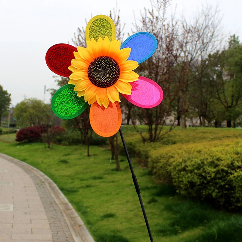 Sunflower Windmill Pinwheel Colourful Sequins Foldable Windmill Carry Camping Picnic Home Garden Decoration windmill toys garden windmill sunflower wind spinner