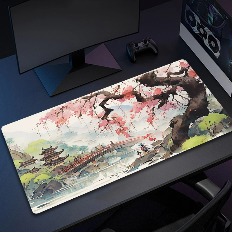 Large Desk Mat Pink Chinese Painting landscape Mousepad Gamer Accessories Mouse Mat Rubber Big Mouse Pad Computer Keyboard Pads 1