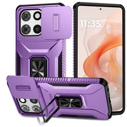 Hybrid Armor Case with Slide Window & Metal Ring Holder Cover - Fudnas for Moto G Power 5G 2025 (Purple)
