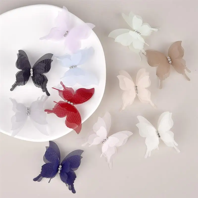 Description Picture 3 of item20pcs/Bag 3D Organza Butterfly Rhinestone Handmade Craft Clip Earrings Jewelry Decor Embroidery Patch Garment Design Materials