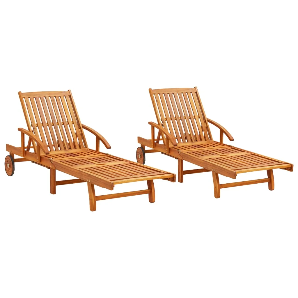 

Sun Lounger of 2, Solid Acacia Wood Outdoor Recliner Chair, Patio Furniture 199 x 67 x 30