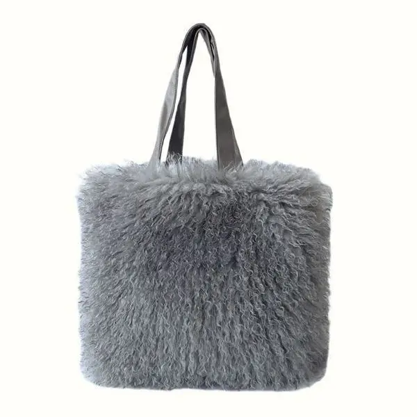 Women's 2023 Fashion Long Fur Wool Bag Beach Faux Wool Fur Shoulder Bag Ladies Faux Furs Handbag Luxury Mongolian Sheep Fur Bags
