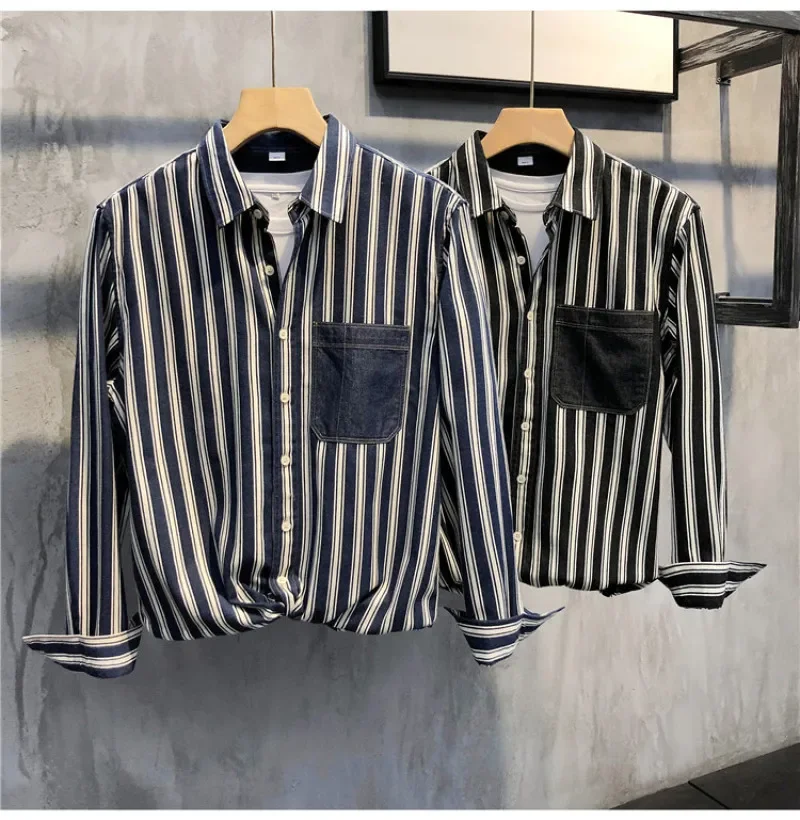 

Рубашка мужская с воротником на пуговицах, приталенная, с длинным рукавом, в полоску