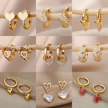 Zircon Heart Pendientes Earring For Women Stainless Steel Gold Color Piercing Earring 2025 Trend Jewelry aretes Accesorios mujer