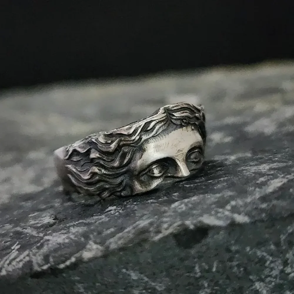 Vintage Half Face Sculpture Fashion Ring Unique Design For Women Men Suitable for Memorial Gifts Festival Gifts & Everyday