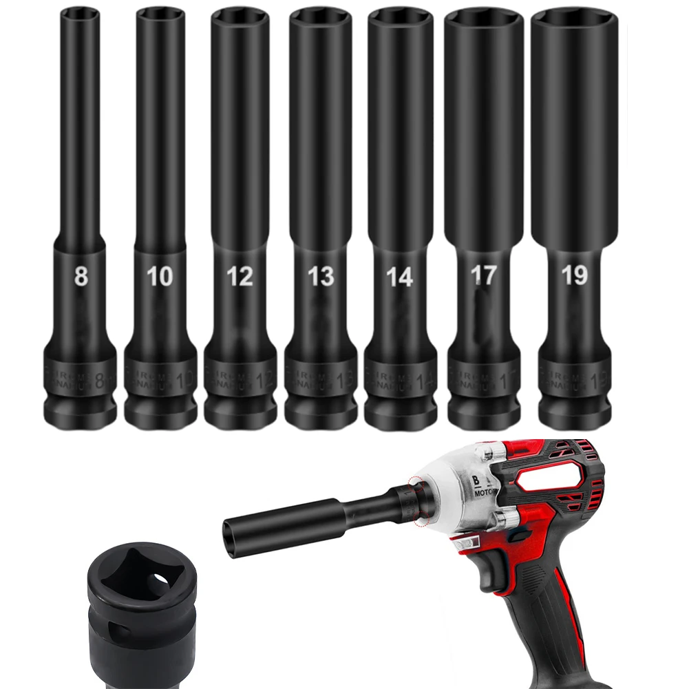 

1/2 Drive Socket Impact Wrench Hex Socket Head 8-19mm Adapter Spanner Converter Deep Impact Socket Head Tire Removal Tools