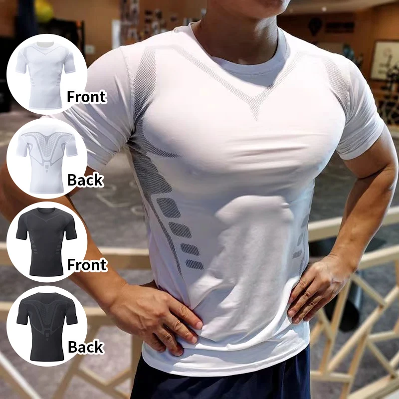 2/1 Piece Men's Printing Fashion Short Sleeve Teenagers Leisure Sports Slim Top Comfortable Compression Shirt Running Fitness T