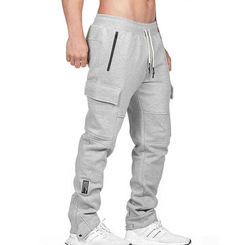 

Autumn Winter New Solid Color Fashion Sweatpants Man High Street Casual Elastic Waist Pockets Drawstring Pure Cotton Trousers