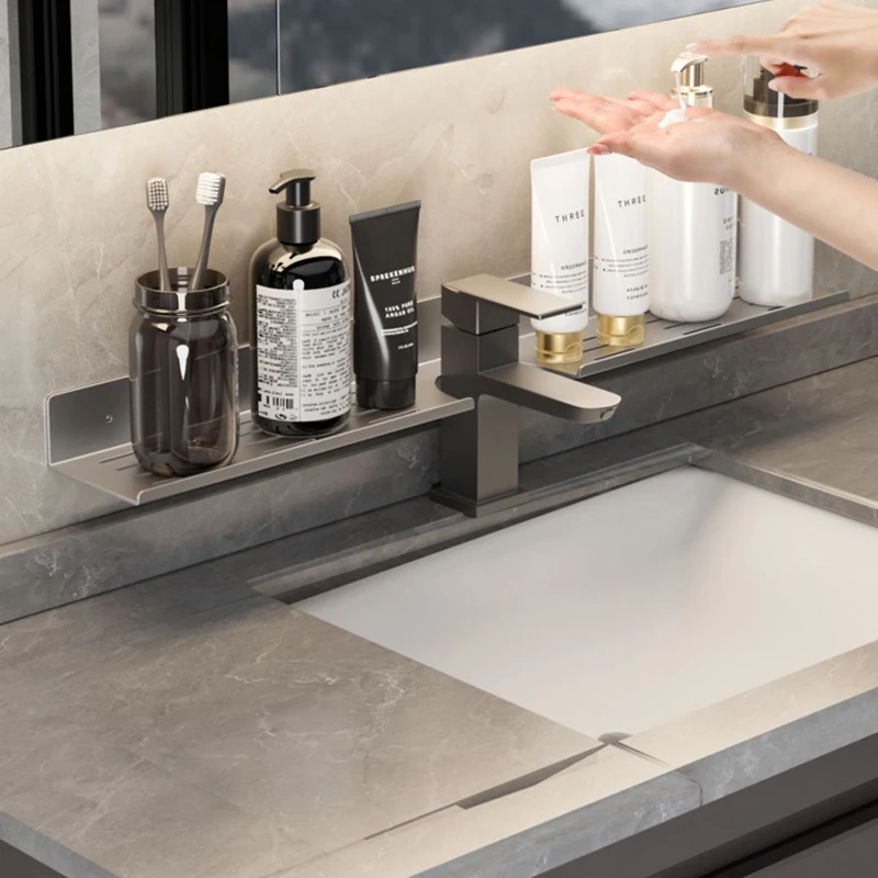 ชั้นวางของติดผนังรูปตัว U, ชั้นเก็บของด้านหน้าอ่างล้างจาน, ที่วางครัว, อลูมิเนียม, ไม่ต้องเจาะ, ออแกไนเซอร์ในห้องน้ํา 1