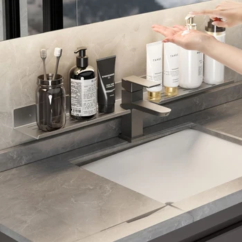 ชั้นวางของติดผนังรูปตัว U, ชั้นเก็บของด้านหน้าอ่างล้างจาน, ที่วางครัว, อลูมิเนียม, ไม่ต้องเจาะ, ออแกไนเซอร์ในห้องน้ํา 1