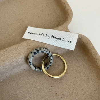 Minar INS Fashion Double Layers maculato Natural Stone Metal Round Circle Cocktail Rings per le donne anello da dito in lega placcato oro