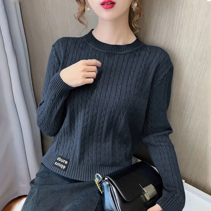 

Autumn Winter Fashion Casual T-Shirts Pullover Women's Slim Tees Simple Soft Knitted Sweater Gentle Prints Warm