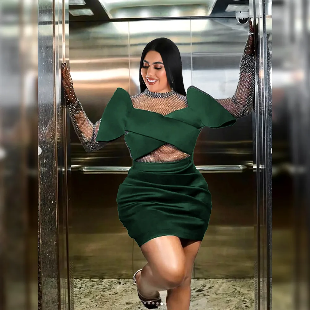 Plus Size 4xl Party Dress Mesh See Through Elegant Cloth Lady Casual Outfit Female Luxury Evening Gown 2023 Women New In Dress