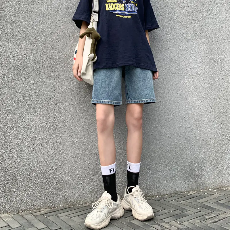 Denim Bermuda Shorts Woman Y2K Long Streetwear Biker Shorts Women High Waist Cute Summer Half Short Pants Ladies Ripped Jeans