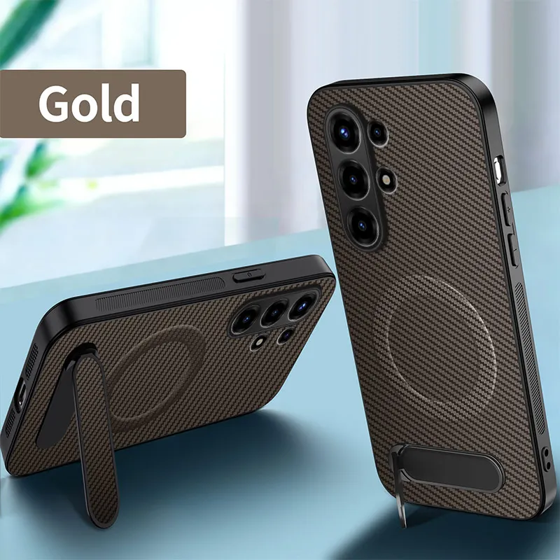 Premium Carbon Fiber Pattern Case with Kickstand and Magnetic Shockproof Protection