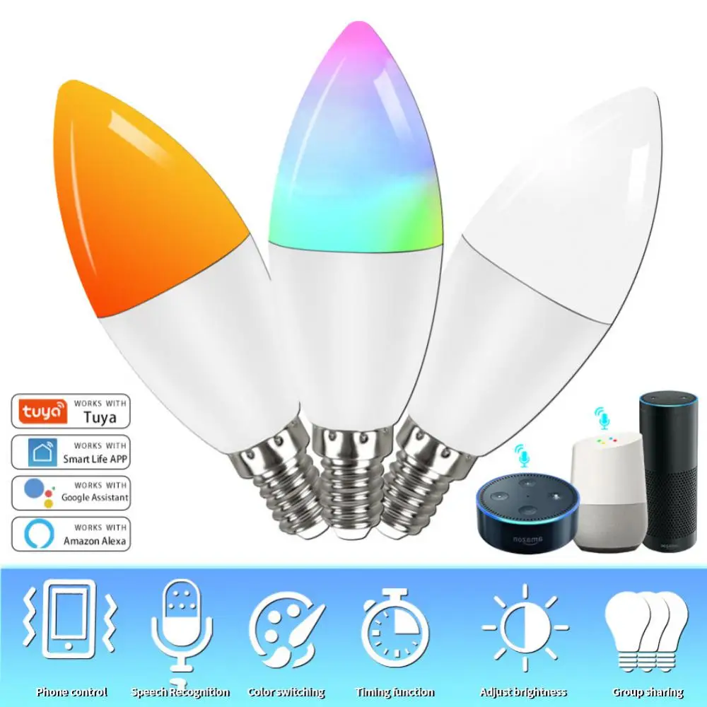 

Умная лампа E14 с wi-fi, RGB + CW + WW, 5 вт, 7 вт, 9 вт