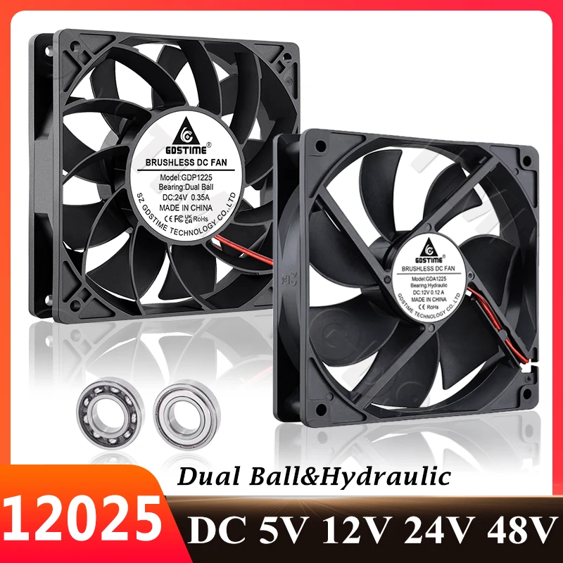 Gdstime PC Fanı 120MM Soğutma Fanı 12025 24V 12V DC Fırçasız Aksiyal Fan USB Bilgisayar Kasası Fanı Çift Bilyalı 48V 5V CPU Soğutucu PWM FG
