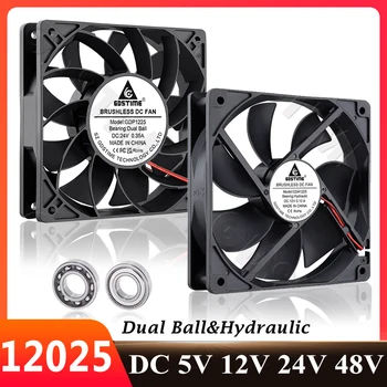 Gdstime PC Fan 120MM Cooling Fan 12025 24V 12V DC Brushless Axial Fan USB Computer Case Fan Dual Ball 48V 5V CPU Cooler PWM FG 1